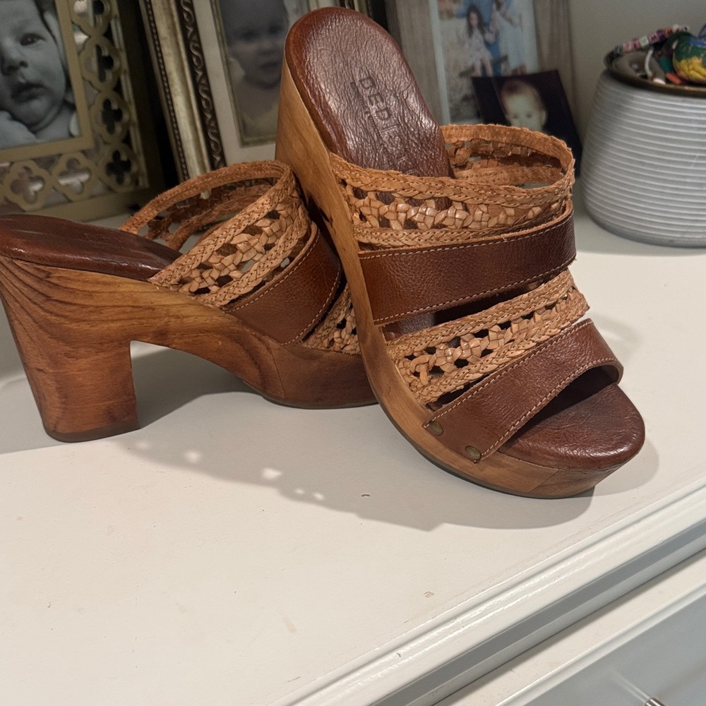 Bed Stu Brown Woven Leather Clogs